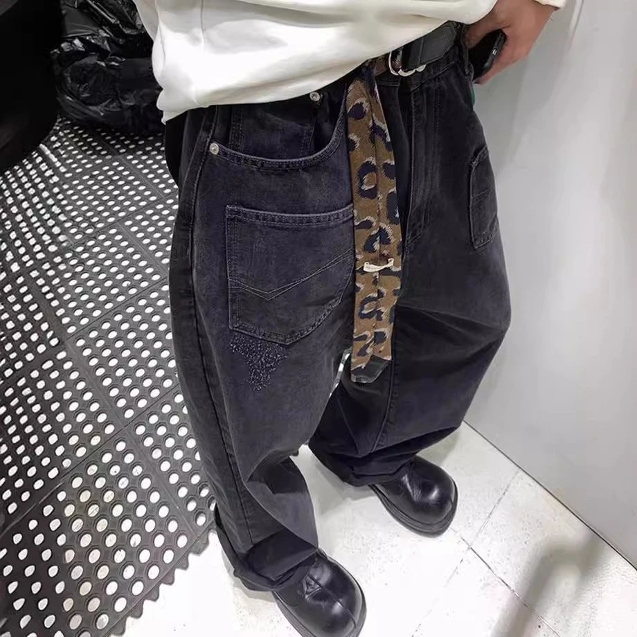 巴黎B家INS网红新品重工洗水磨烂做旧宽松版型丹宁牛仔裤长裤