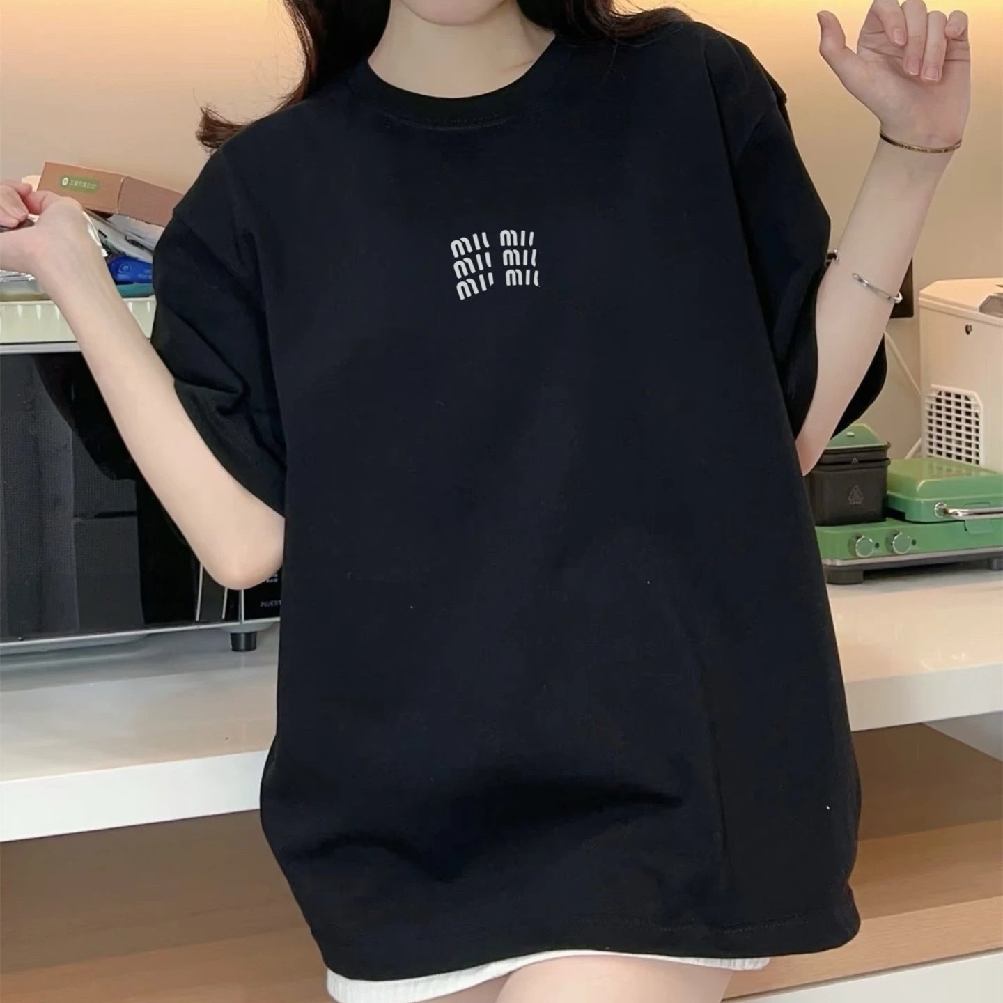 夏季新款MIU缪家网红款经典小logo印花重磅短袖T恤上衣