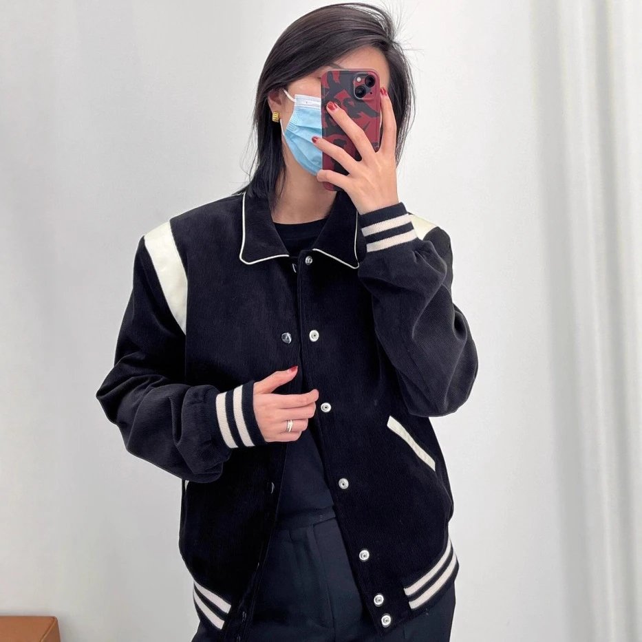 CEL黑色灯芯绒学院风棒球服夹克外套男女
