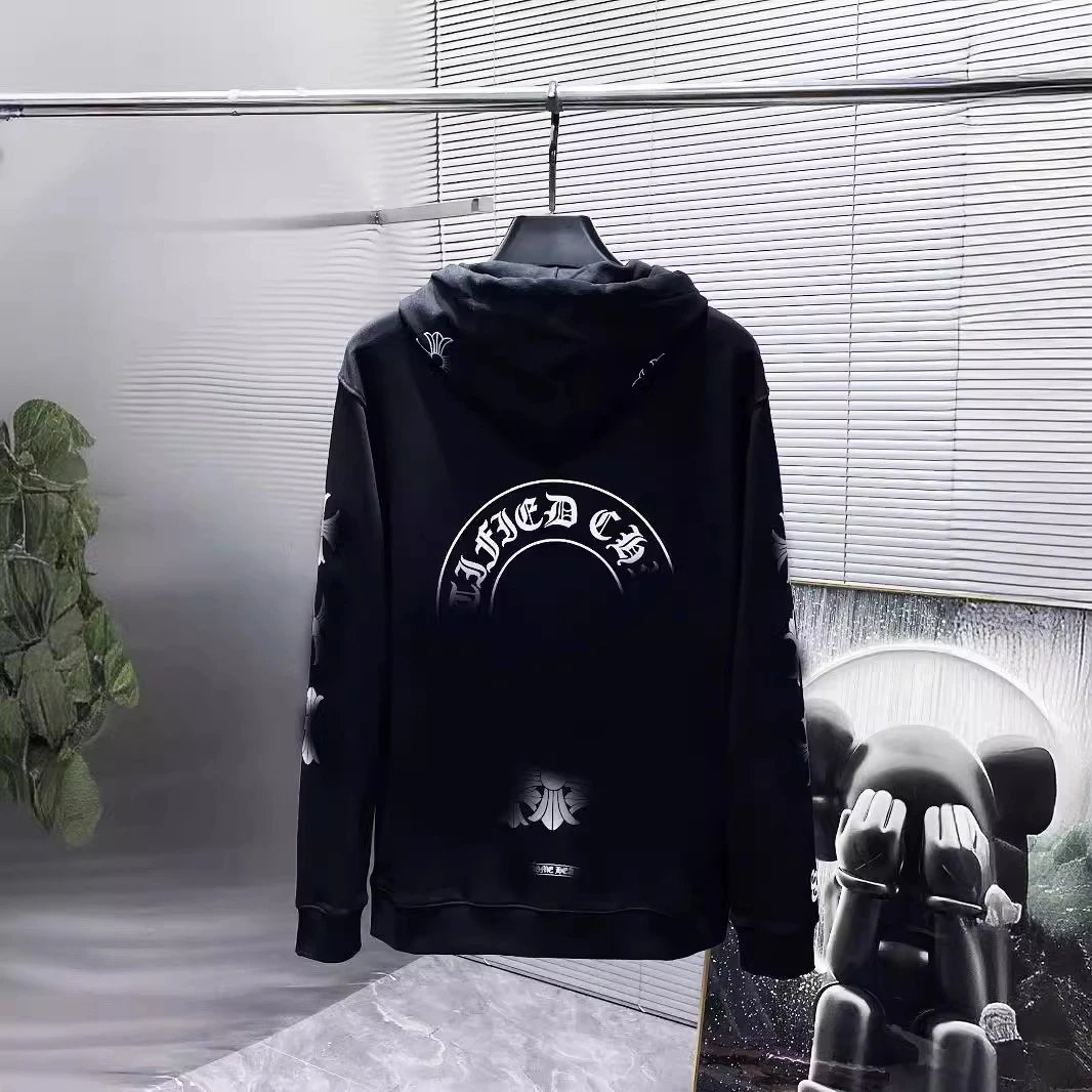 秋冬潮牌CH马蹄十字架群连帽卫衣宽松休闲套头帽衫男女情侣款