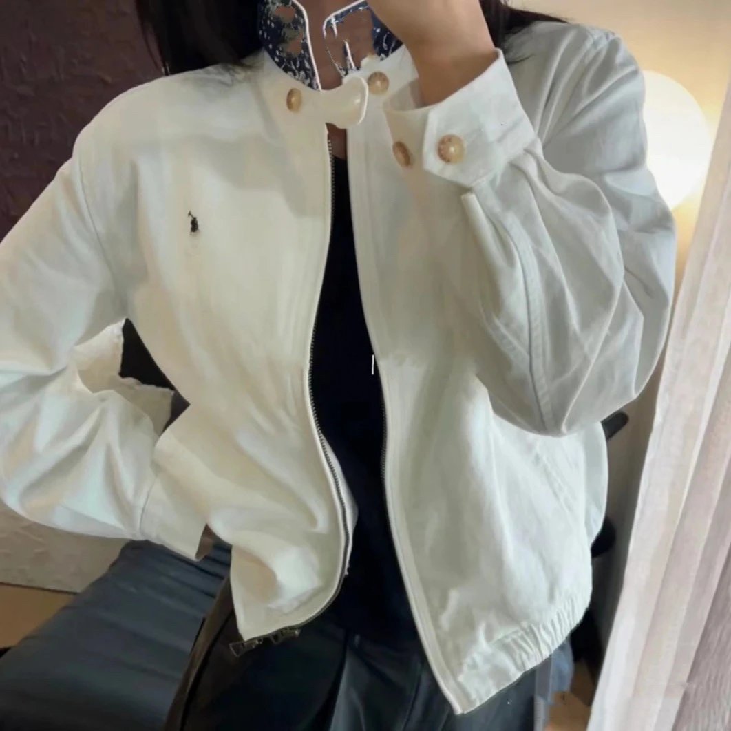 本RL拉夫老钱风经典翻领女款夹克斜纹布水洗短款外套女