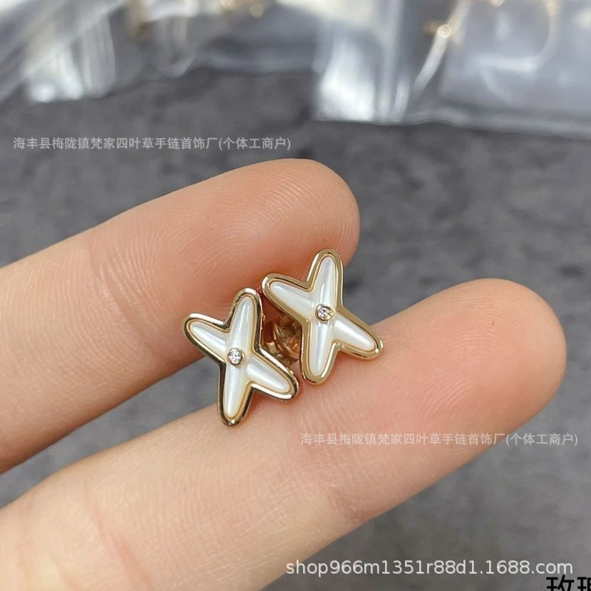 尚美轻奢白贝交叉耳钉ins个性百搭字母X形白贝母网红耳饰
