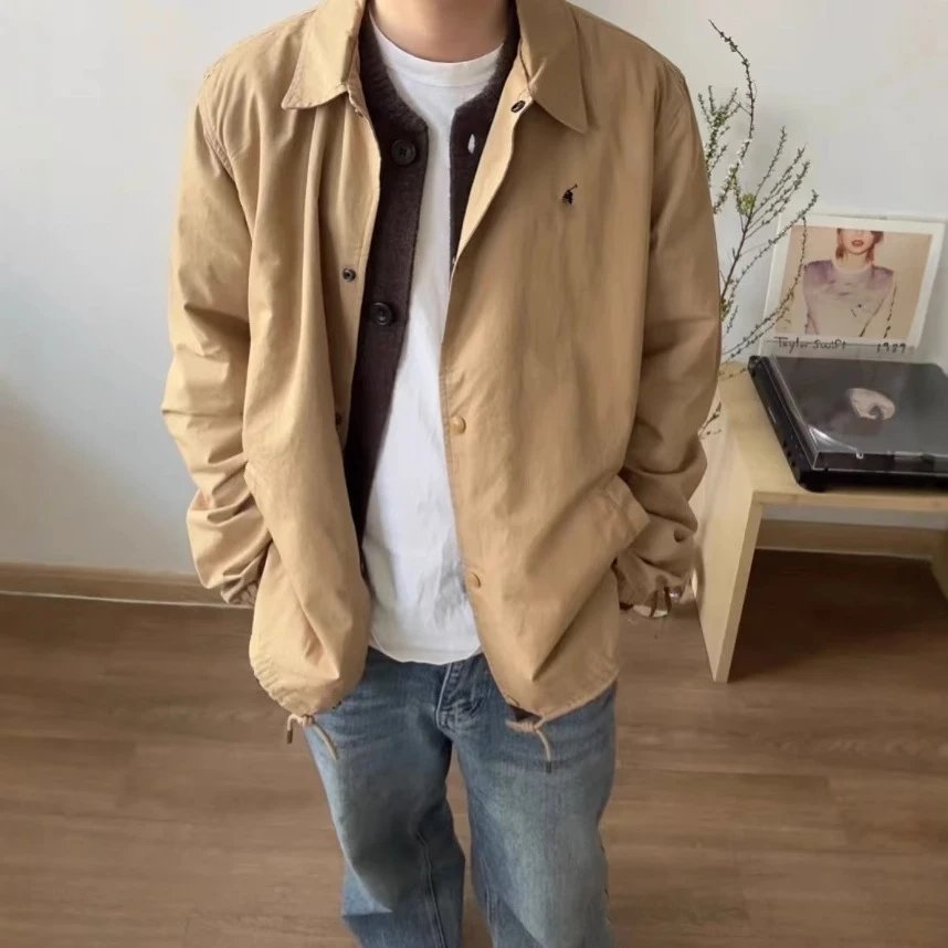 早春新款RL拉夫小马刺绣小标薄款教练夹克 复古老钱风外套