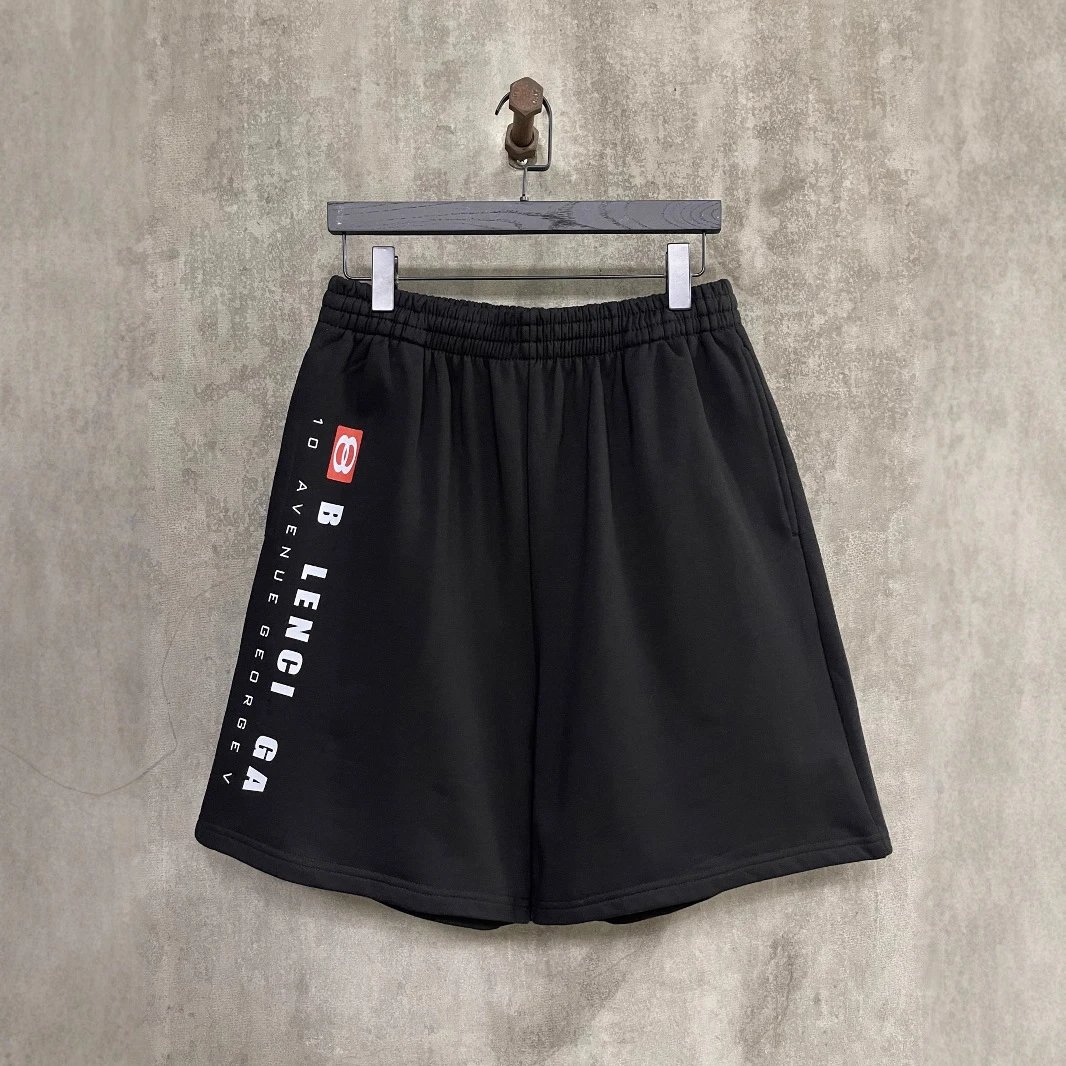 新款巴黎B家红标双环印花休闲短裤卫裤五分裤男女