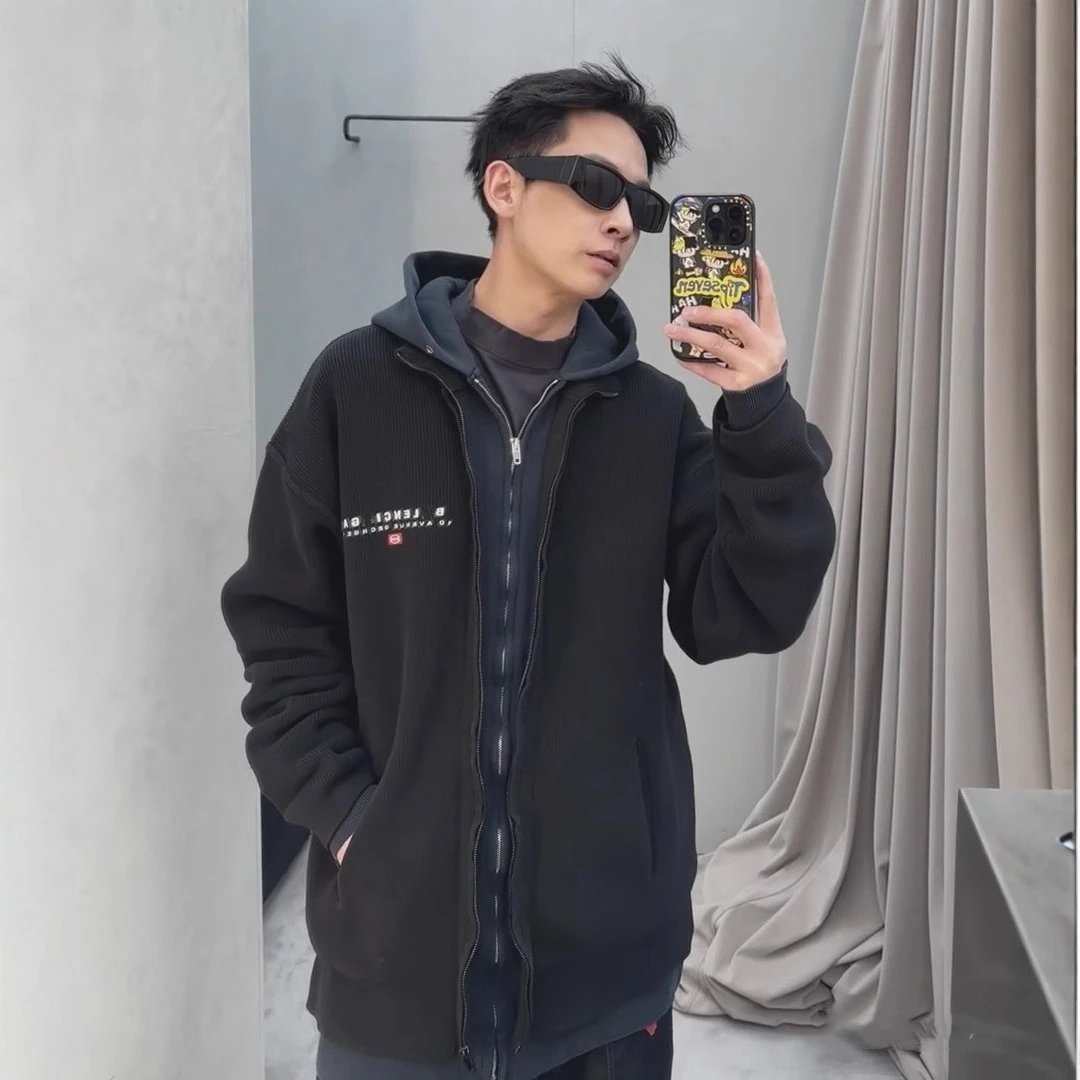 秋冬新款巴黎B家重工款二件套装卫衣双拉链连帽外套男女