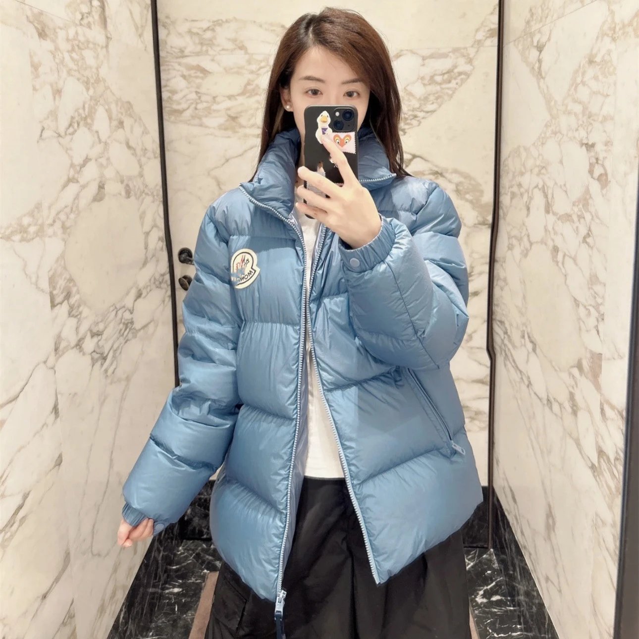 M蒙家胸口大LOGO徽标90白鸭绒防寒羽绒服外套男女