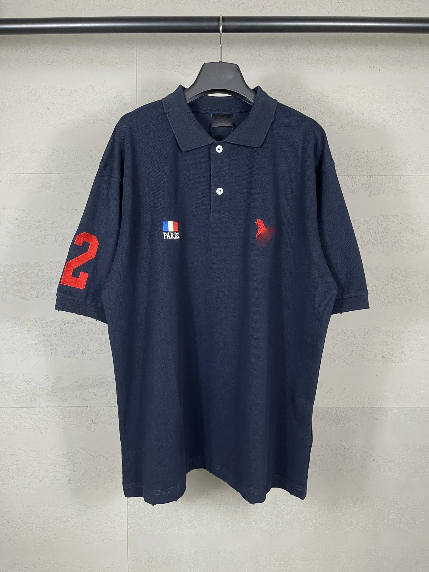 2025夏季巴黎战马刺绣磨烂做旧POLO衫洗水磨烂短袖T恤男女款情侣