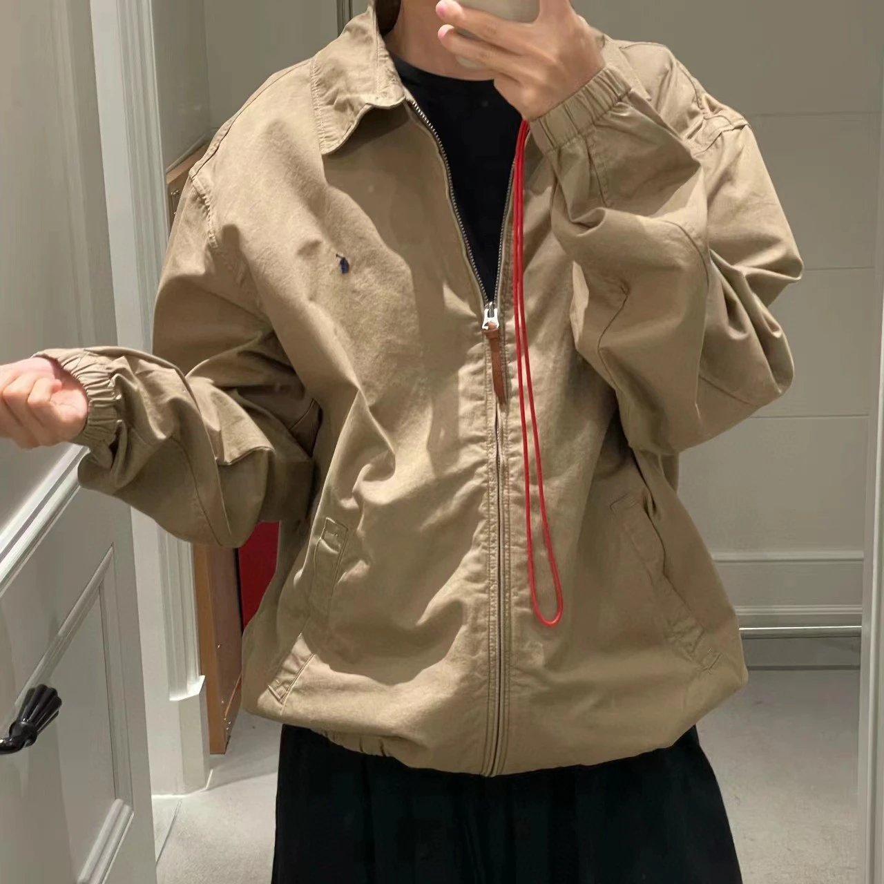 早春新款RL拉夫小马网红款古着复古拉链薄款夹克外套男女