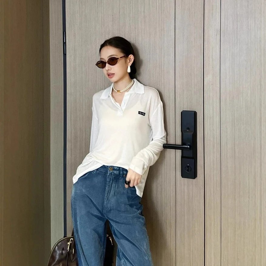 2025夏季新款MIU缪家轻薄棉polo领防晒长袖女装