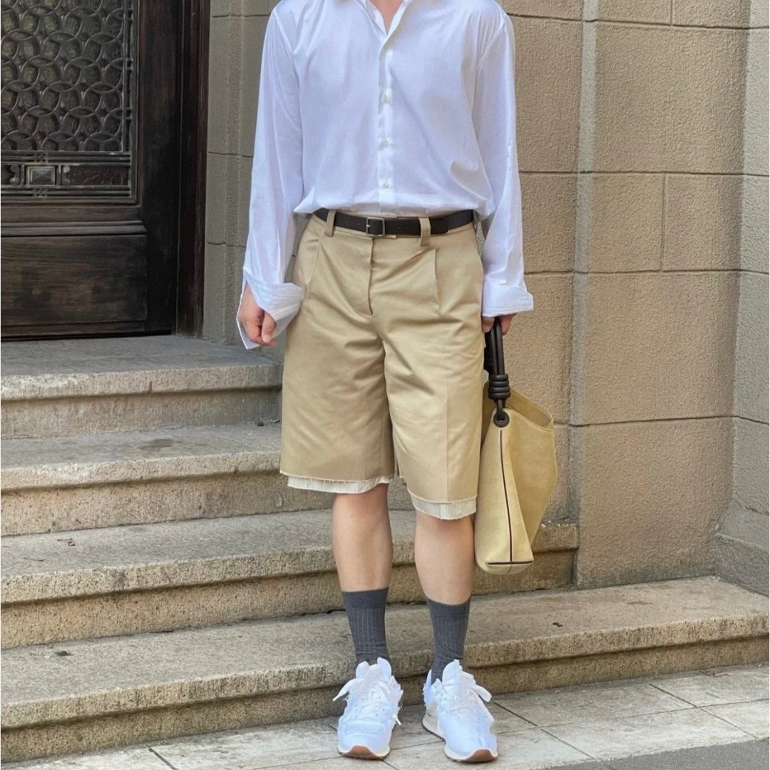 2025夏季新款MIU家百慕大及膝卡其色短裤男女五分裤