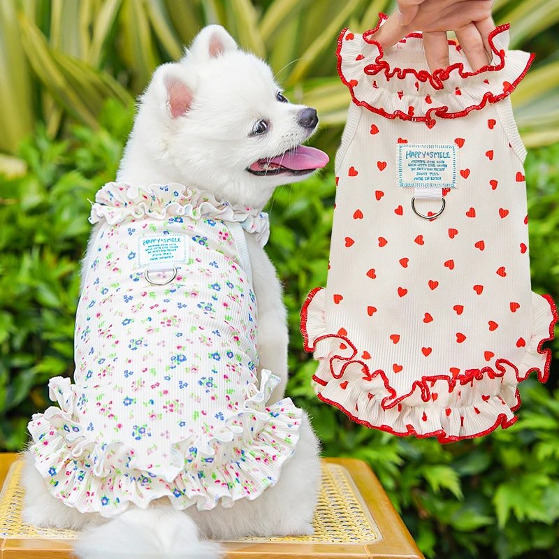 夏季宠物狗狗猫咪衣用品衣服碎花公主裙子薄款透气卷边in