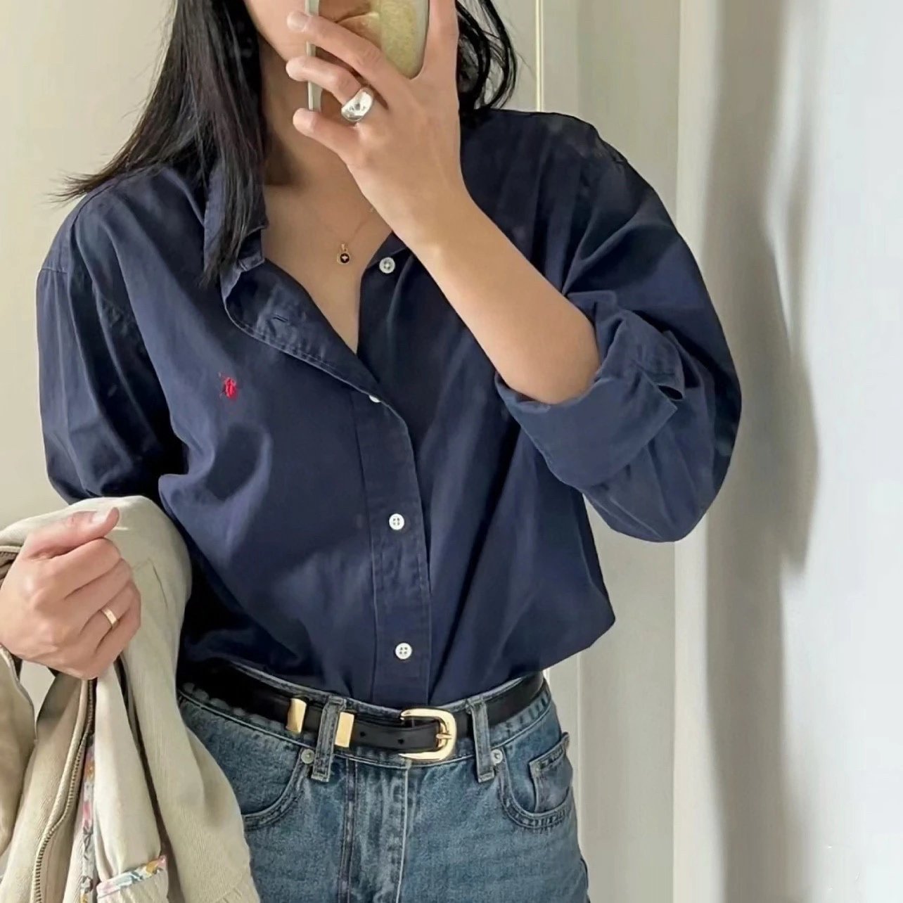 本新款RL拉夫小马刺绣牛津纺排扣翻领经典长袖休闲衬衫开衫