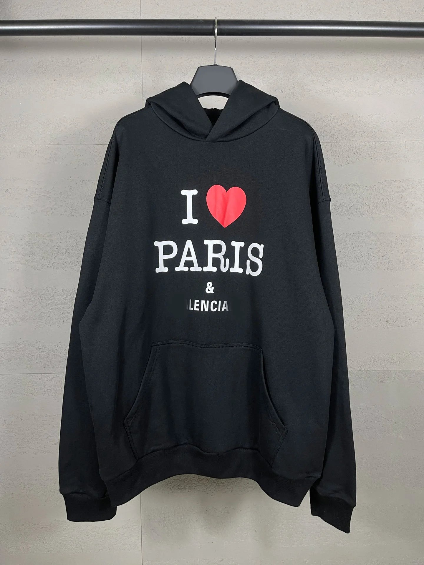 24ss秋冬巴黎正面I Love Paris艺术印花套头宽松休闲连帽卫衣