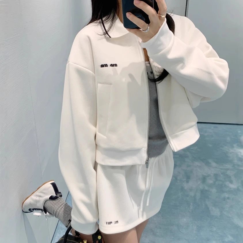 MIU缪家时髦风翻领拉链短外套复古半裙子套装女装