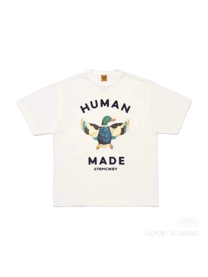 夏季潮牌Human 小鸟图案logo圆领短袖T恤宽松男女款情侣款