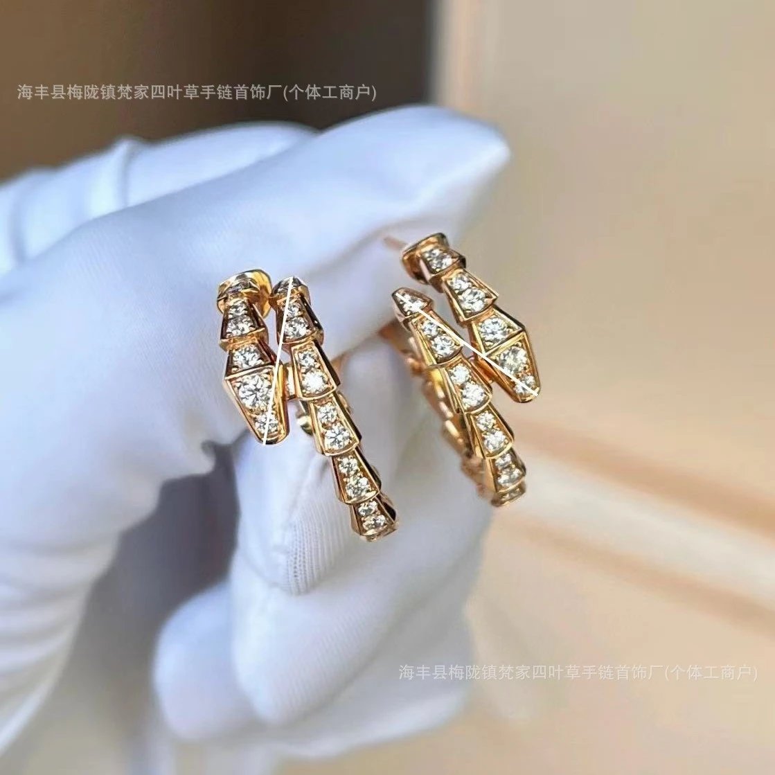 宝家满钻三圈灵蛇形耳扣精致耳饰高级设计感网红耳环ins
