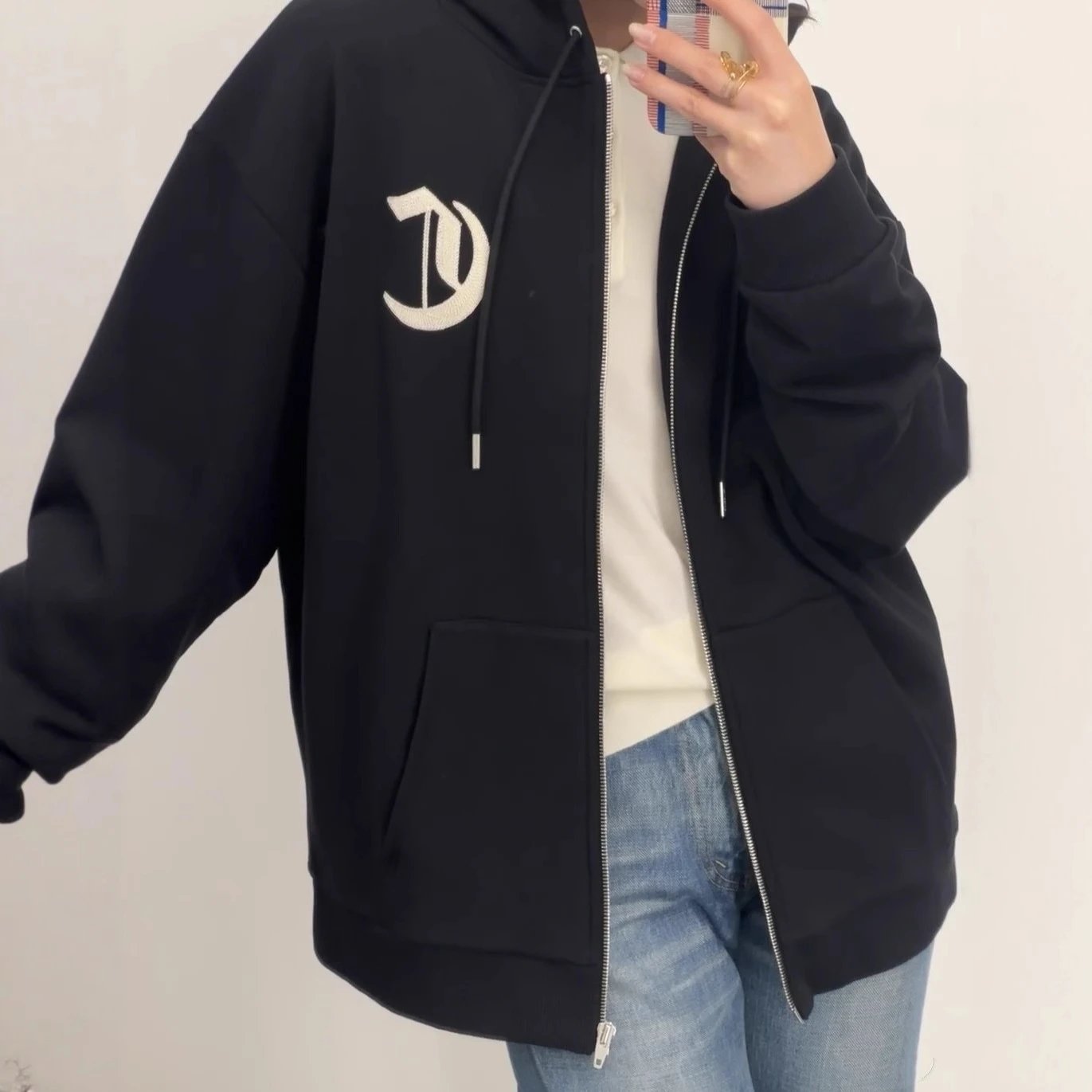 CEL家藤蔓刺绣大标帽衫连帽开衫毛圈卫衣外套男女